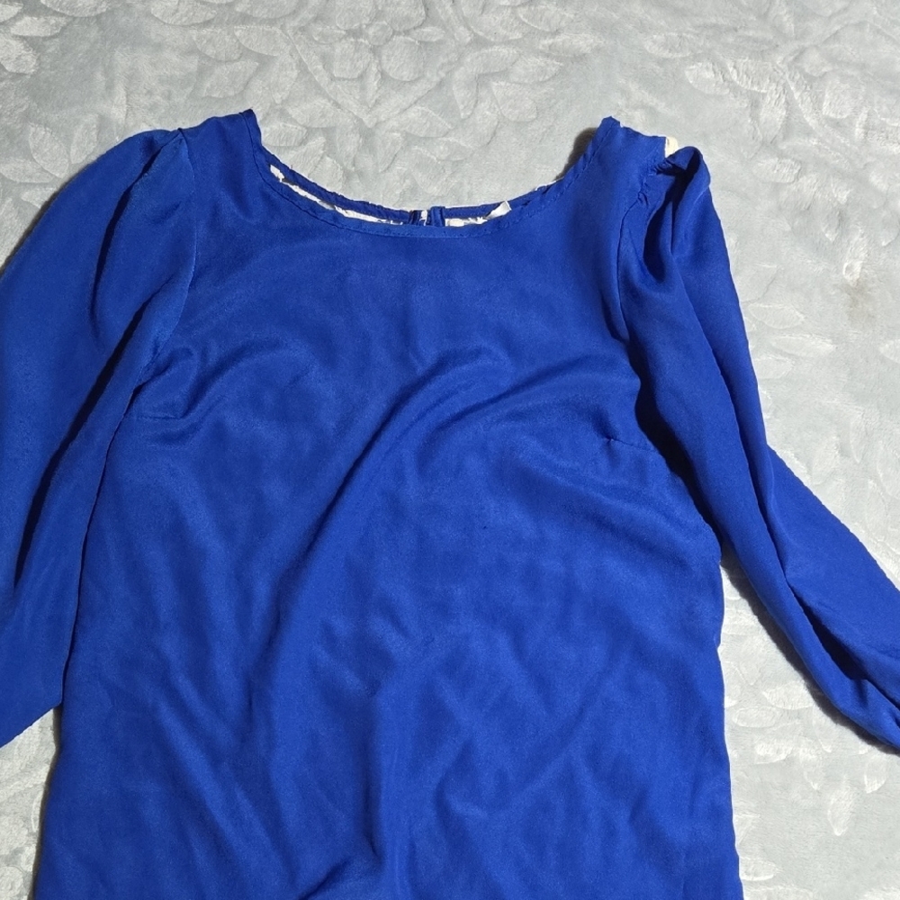 Blue Puff Sleeve 3/4 Blouse
